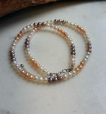 Elly’s 4.8-5.5mm Freshwater multicolor Pearls Necklace: Extreme luster mirrored, To 17.9”, S925 silver necklace strand.