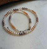 Elly’s 4.8-5.5mm Freshwater multicolor Pearls Necklace: Extreme luster mirrored, To 17.9”, S925 silver necklace strand.