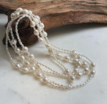 Elly’s 2.5-7.5mm Freshwater white iridescent Keshi pearls Long necklace:Extreme luster mirrored.