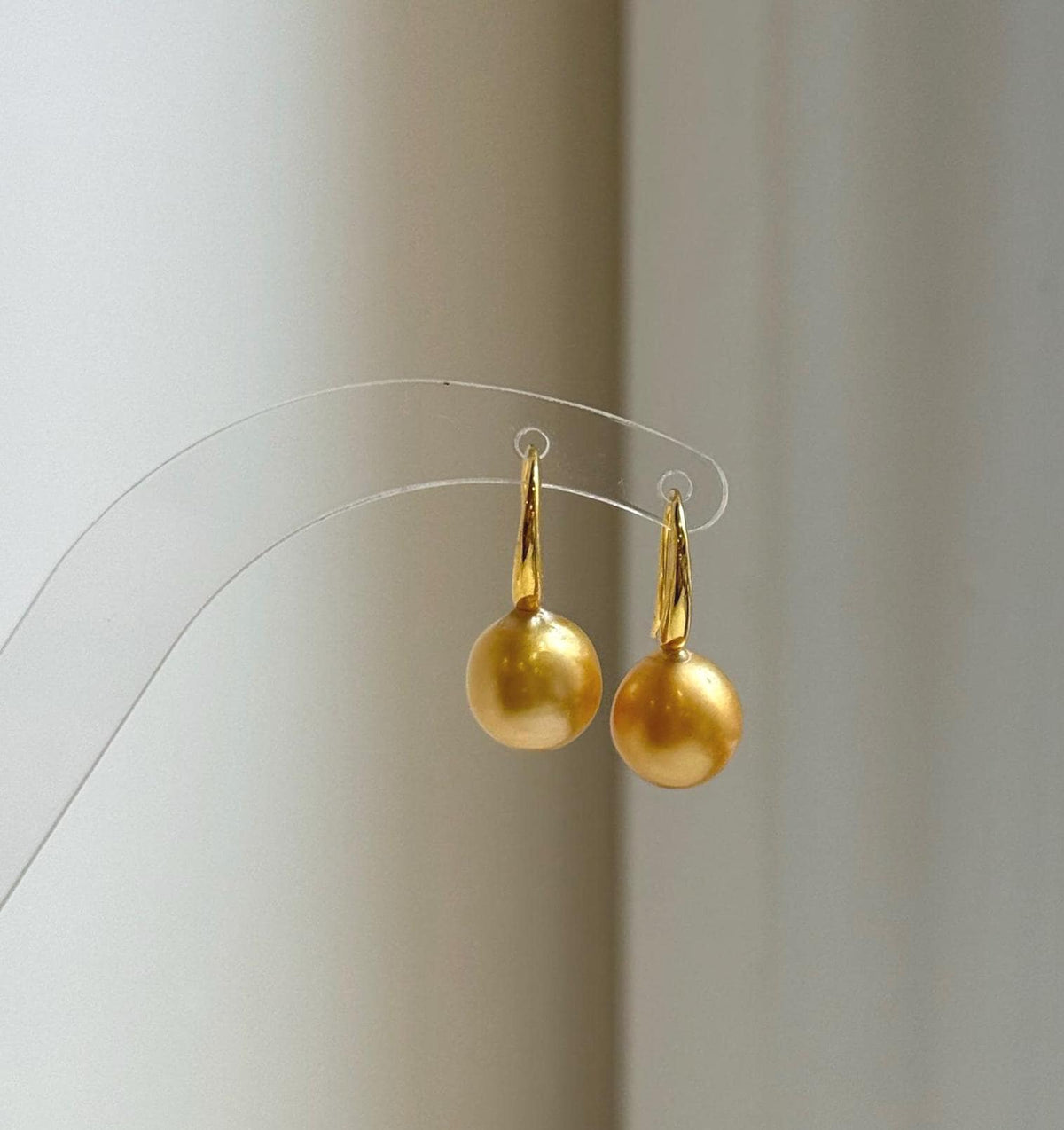 Elly’s 9.6mm Genius South sea deep golden ocean Pearls Earrings hooks: Extreme luster mirrored, 2.2cm high, S925 silver earrings.