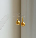 Elly’s 9.6mm Genius South sea deep golden ocean Pearls Earrings hooks: Extreme luster mirrored, 2.2cm high, S925 silver earrings.