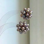Elly’s Freshwater Keshi Pearls Hydrangeas earrings studs: Extreme luster, purple lavender, 5-5.3mm. Pearl jewelry.