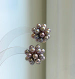 Elly’s Freshwater Keshi Pearls Hydrangeas earrings studs: Extreme luster, purple lavender, 5-5.3mm. Pearl jewelry.