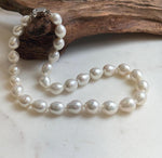 Elly’s 29pcs 10-12.7mm white iridescent Pearls Necklace Strand: Extreme luster mirrored, 17.7”, S925 silver necklace. high quality daily office white pearls necklace for her holiday