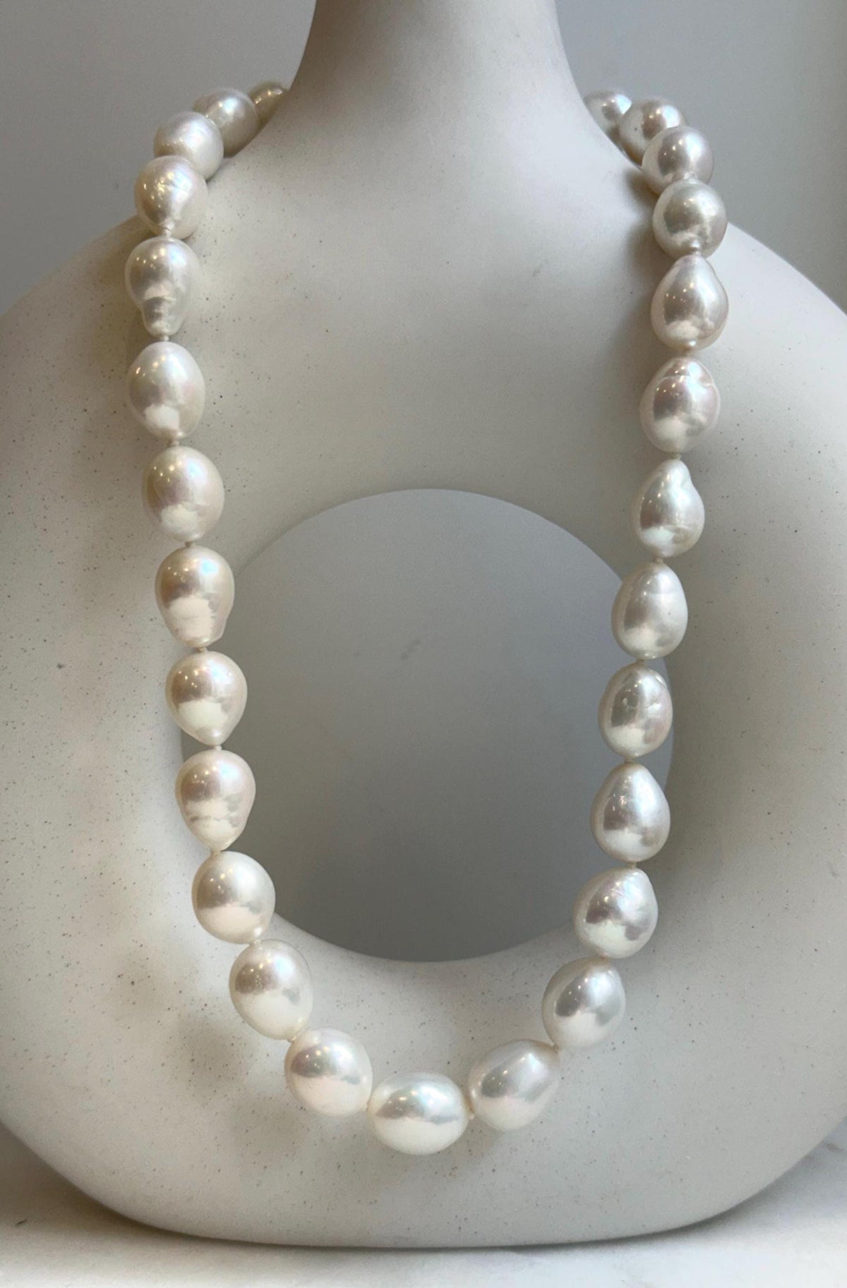 Elly’s 29pcs 10-12.7mm white iridescent Pearls Necklace Strand: Extreme luster mirrored, 17.7”, S925 silver necklace. high quality daily office white pearls necklace for her retirement