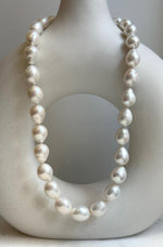 Elly’s 29pcs 10-12.7mm white iridescent Pearls Necklace Strand: Extreme luster mirrored, 17.7”, S925 silver necklace. high quality daily office white pearls necklace for her retirement