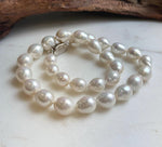 Elly’s 29pcs 10-12.7mm white iridescent Pearls Necklace Strand: Extreme luster mirrored, 17.7”, S925 silver necklace. high quality daily office white pearls necklace for her