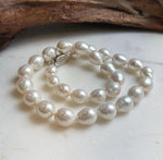 Elly’s 29pcs 10-12.7mm white iridescent Pearls Necklace Strand: Extreme luster mirrored, 17.7”, S925 silver necklace. high quality daily office white pearls necklace for her