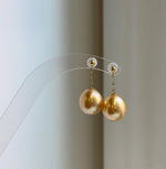 Elly’s 11.6mm Au750 18K gold South sea golden ocean pearls Earrings: Extreme luster mirrored, 18k real gold earrings chandeliers. high quality real gold ocean golden pearls earrings for her birthday