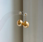 Elly’s 11.6mm Au750 18K gold South sea golden ocean pearls Earrings: Extreme luster mirrored, 18k real gold earrings chandeliers. high quality real gold ocean golden pearls earrings for her holiday