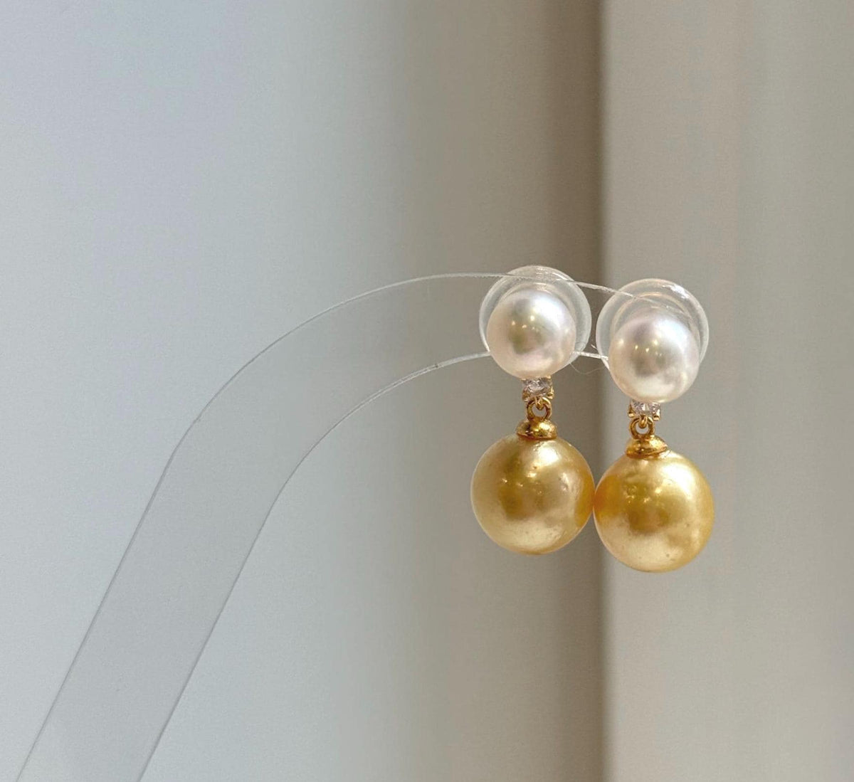 Elly’s 7.5-10.7mm South sea golden Akoya ocean Pearls Earrings: Extreme luster Mirrored, 2.2cm high, S925 silver earrings. high quality golden pearl earrings for her wedding