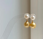 Elly’s 7.5-10.7mm South sea golden Akoya ocean Pearls Earrings: Extreme luster Mirrored, 2.2cm high, S925 silver earrings. high quality golden pearl earrings for her wedding