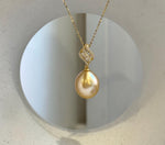 Elly’s 14.3mm Huge Genius South sea Deep Tea gold ocean pearl Pendant: Extreme luster mirrored, 3.2cm high, s925 silver pendant.