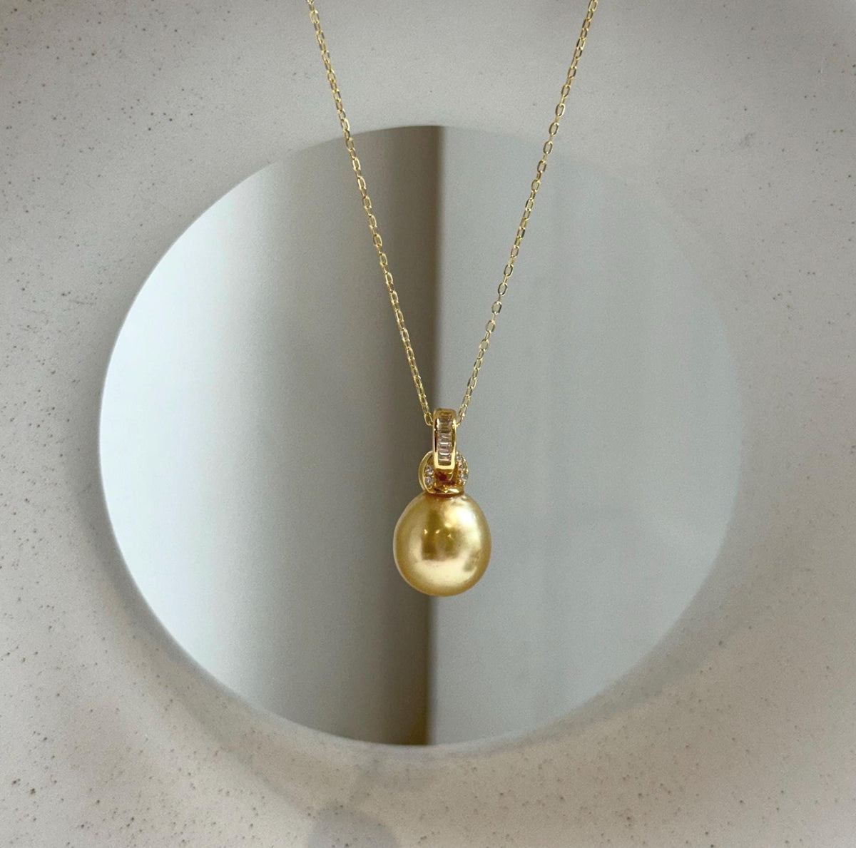 Elly’s 10.8mm Genius South sea deep tea gold ocean pearl Pendant: Extreme luster, 2cm high, s925 silver 18k gold plated pendant.