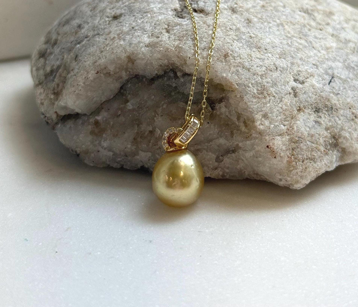 Elly’s 10.8mm Genius South sea deep tea gold ocean pearl Pendant: Extreme luster, 2cm high, s925 silver 18k gold plated pendant.