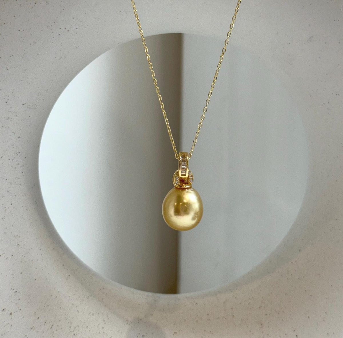 Elly’s 10.8mm Genius South sea deep tea gold ocean pearl Pendant: Extreme luster, 2cm high, s925 silver 18k gold plated pendant. daily office golden ocean pearl pendant for her