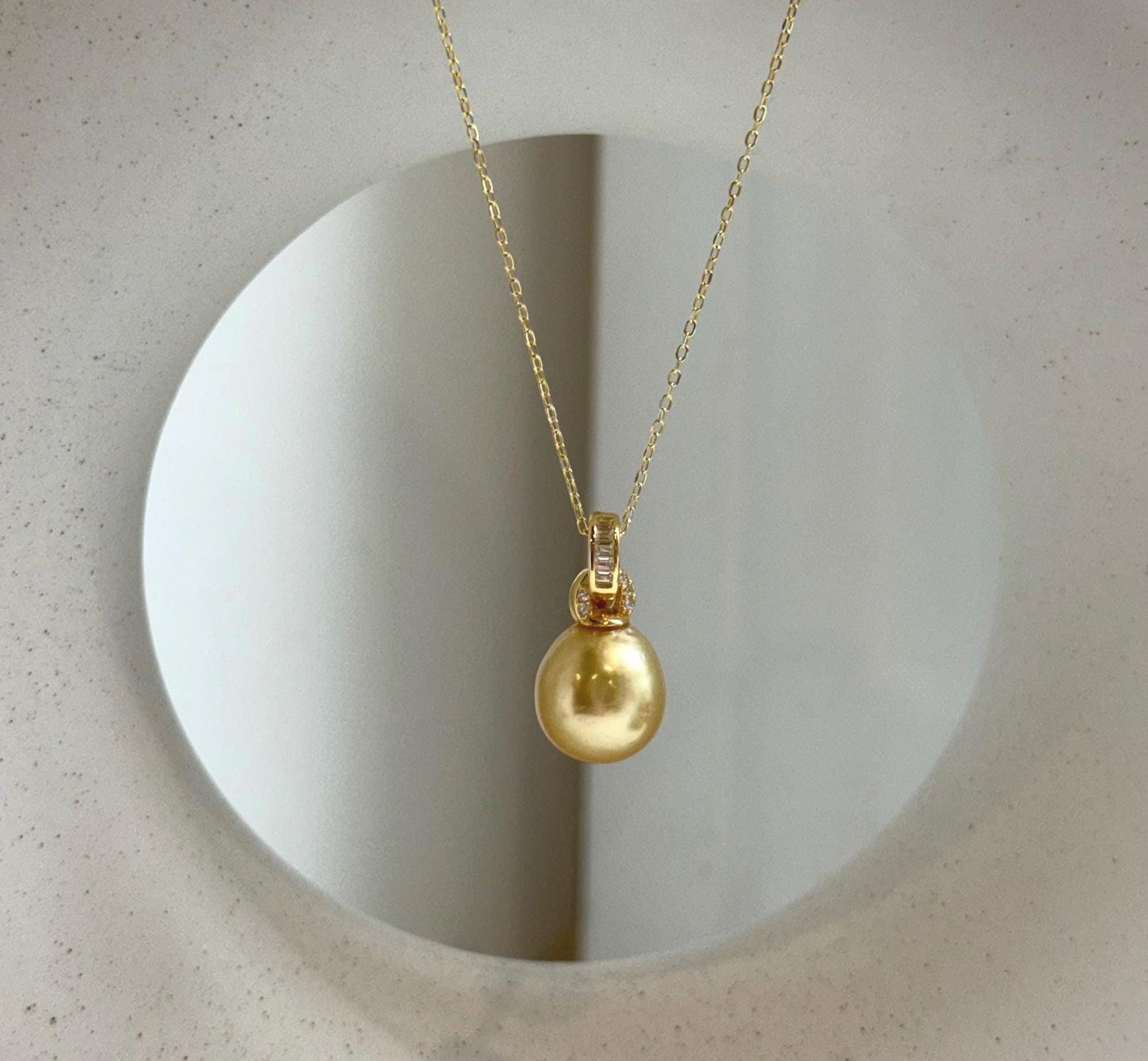 Elly’s 10.8mm Genius South sea deep tea gold ocean pearl Pendant: Extreme luster, 2cm high, s925 silver 18k gold plated pendant. daily office golden ocean pearl pendant for her anniversary