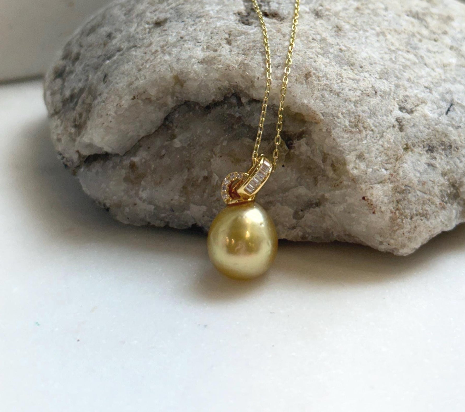 Elly’s 10.8mm Genius South sea deep tea gold ocean pearl Pendant: Extreme luster, 2cm high, s925 silver 18k gold plated pendant. daily office golden ocean pearl pendant for her holiday
