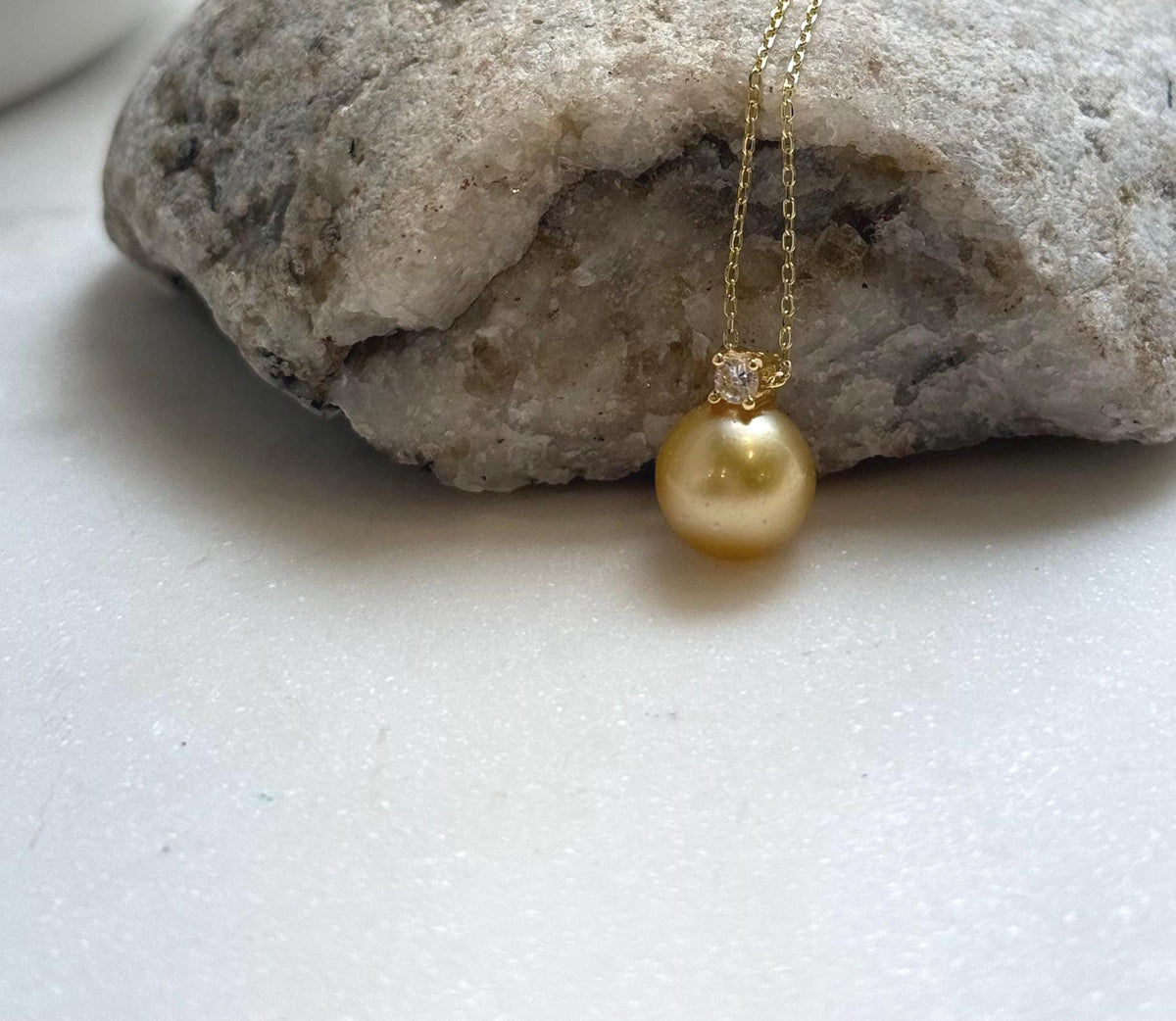 Elly’s 10.4mm Genius South sea deep gold ocean pearl Pendant: Extreme luster, 1.4cm high, s925 silver 18k gold plated pendant.
