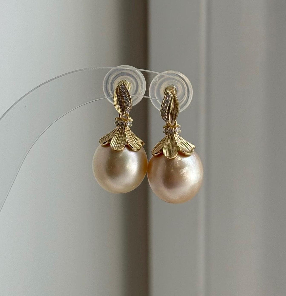 Elly’s 12.4mm Genius South sea Golden ocean Pearls cool Earrings: Extreme luster, 2.4cm high, S925 silver cool earrings. high quality south sea golden ocean pearls earrings for her