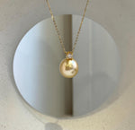 Elly’s 12.6mm Genius South sea champagne gold ocean pearl Pendant: Extreme luster mirrored, 1.8cm high, s925 silver pendant.