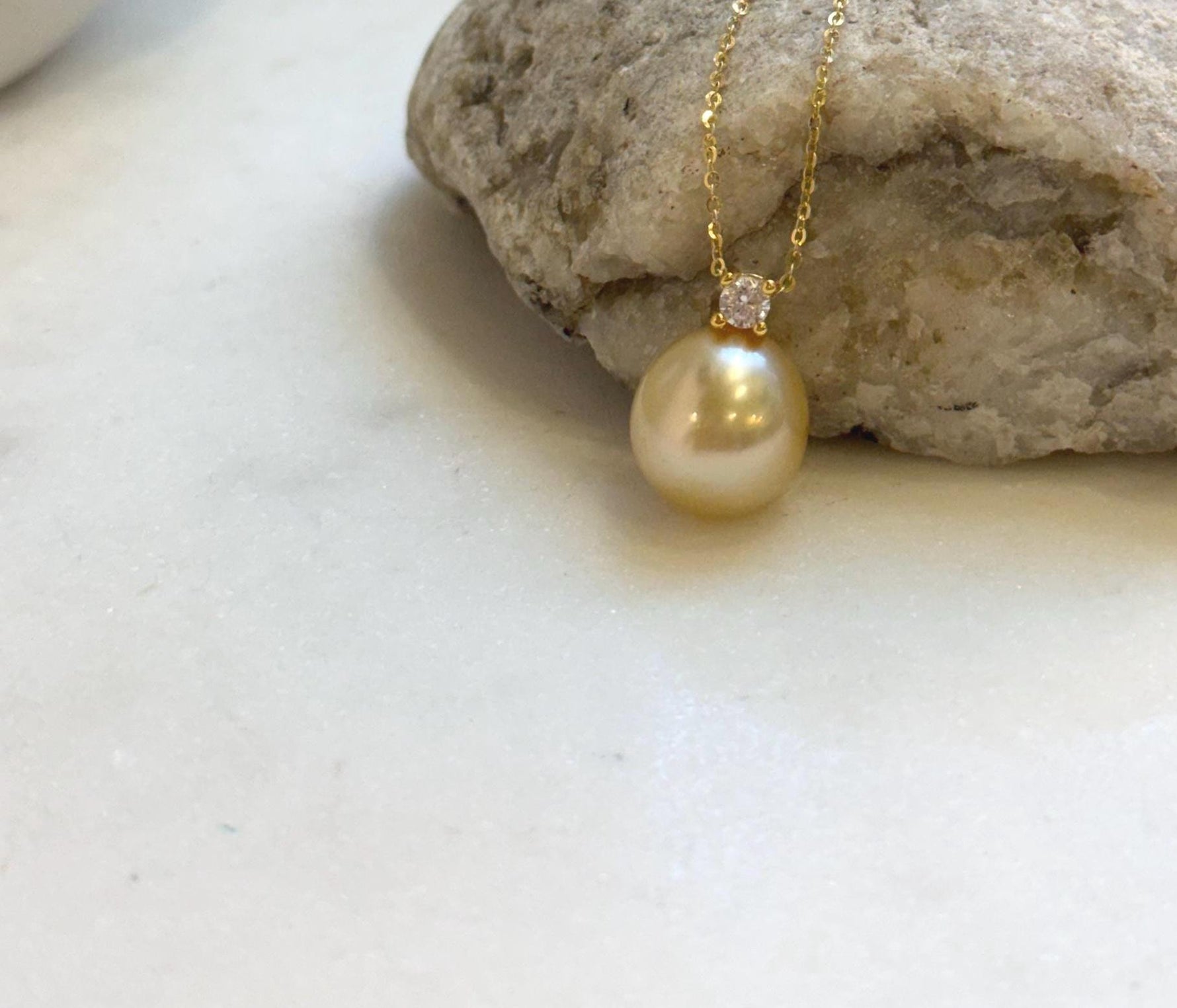 Elly’s 12.6mm Genius South sea champagne gold ocean pearl Pendant: Extreme luster mirrored, 1.8cm high, s925 silver pendant.