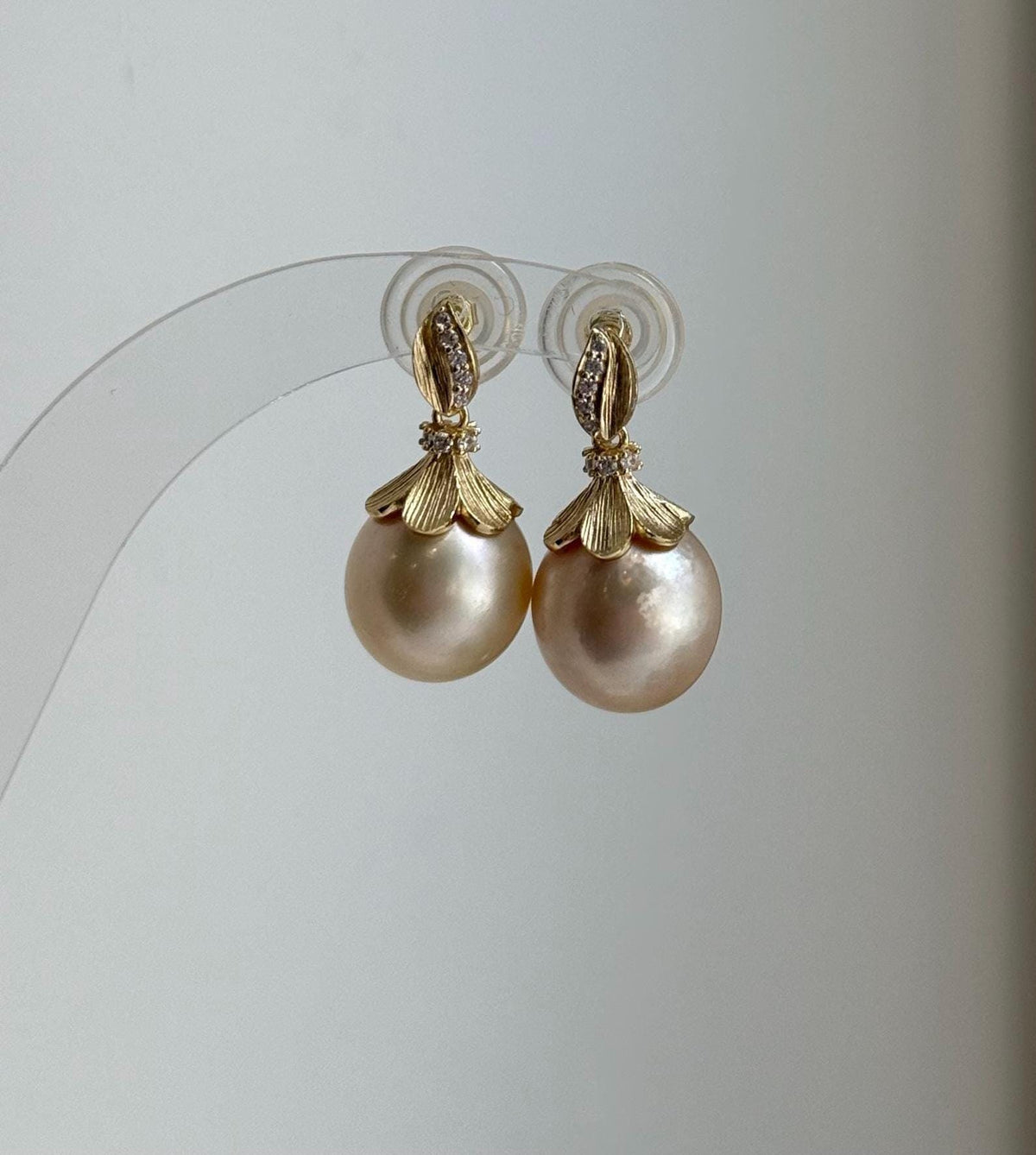 Elly’s 12.4mm Genius South sea Golden ocean Pearls cool Earrings: Extreme luster, 2.4cm high, S925 silver cool earrings. high quality south sea golden ocean pearls earrings for her