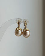 Elly’s 12.4mm Genius South sea Golden ocean Pearls cool Earrings: Extreme luster, 2.4cm high, S925 silver cool earrings. high quality south sea golden ocean pearls earrings for her