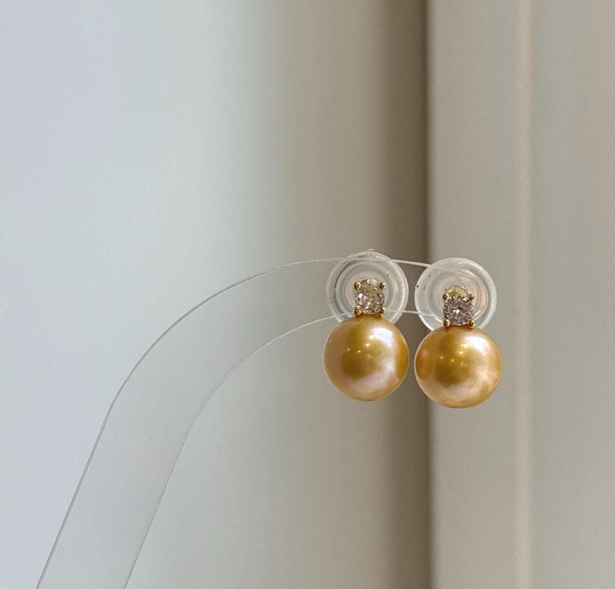 Elly’s 10.1mm Edison deep gold Pearls Earrings Studs: Extreme luster Mirrored, 1.4cm high, S925 silver cool earrings studs.