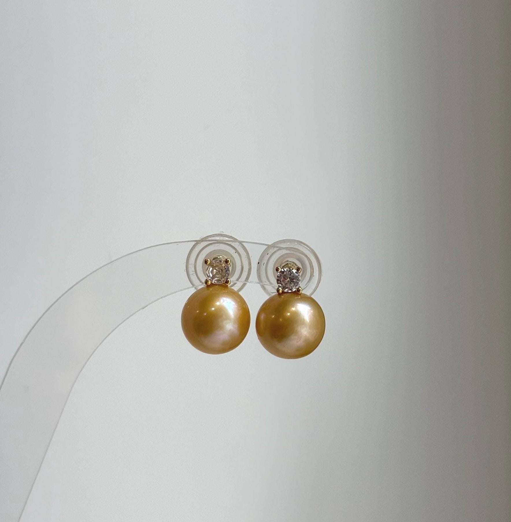 Elly’s 10.1mm Edison deep gold Pearls Earrings Studs: Extreme luster Mirrored, 1.4cm high, S925 silver cool earrings studs.