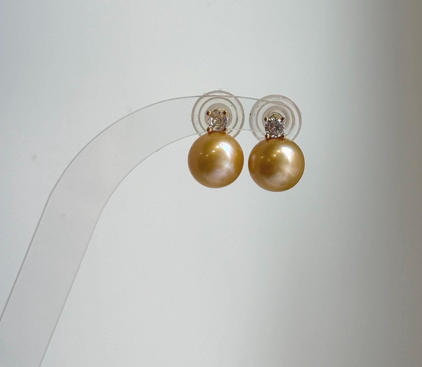 Elly’s 10.1mm Edison deep gold Pearls Earrings Studs: Extreme luster Mirrored, 1.4cm high, S925 silver cool earrings studs.
