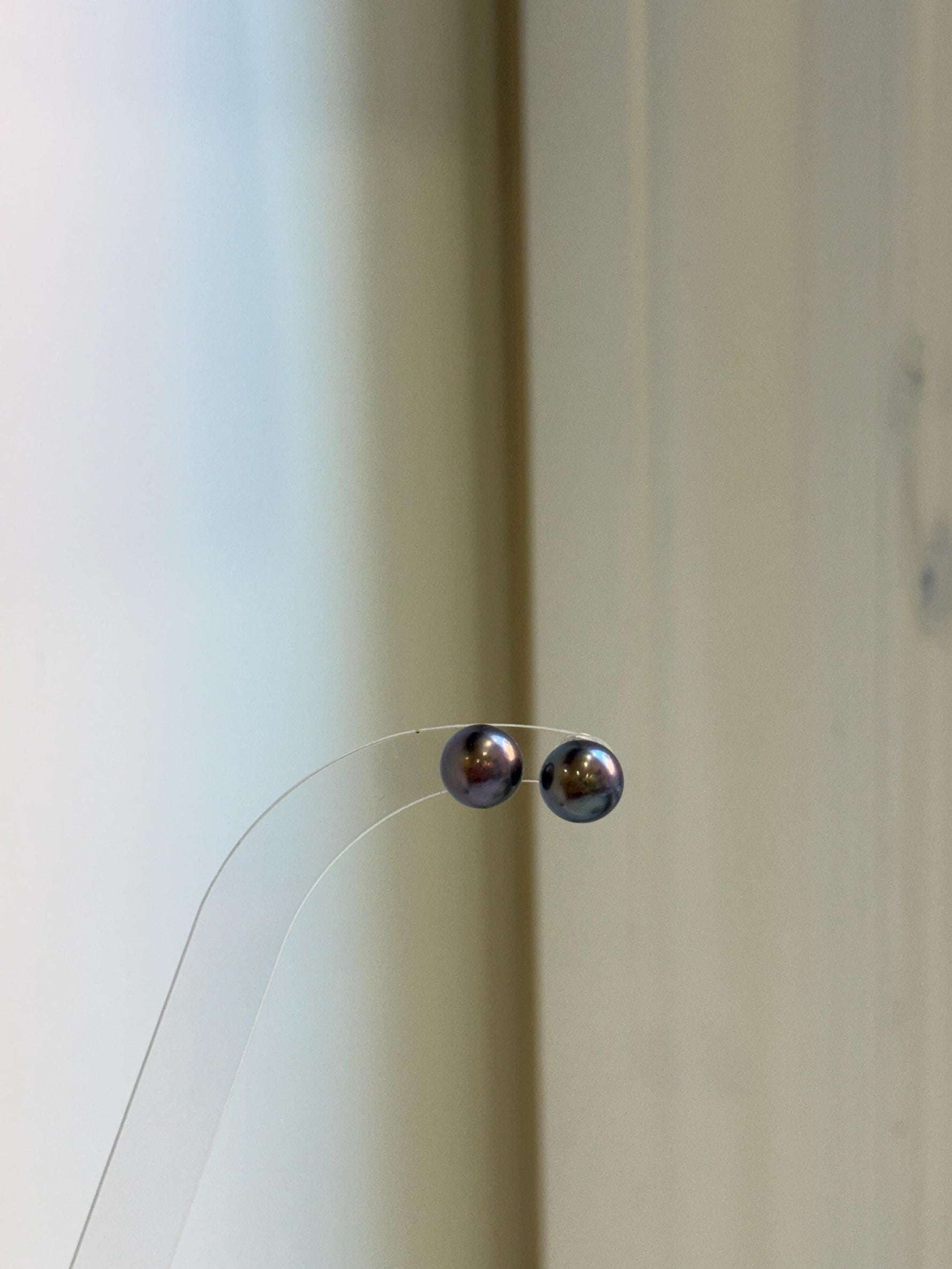 Elly’s 8.7mm Purple Plum Freshwater Pearls Earrings Studs: Extreme luster Mirrored, S925 silver minimalist earrings studs.