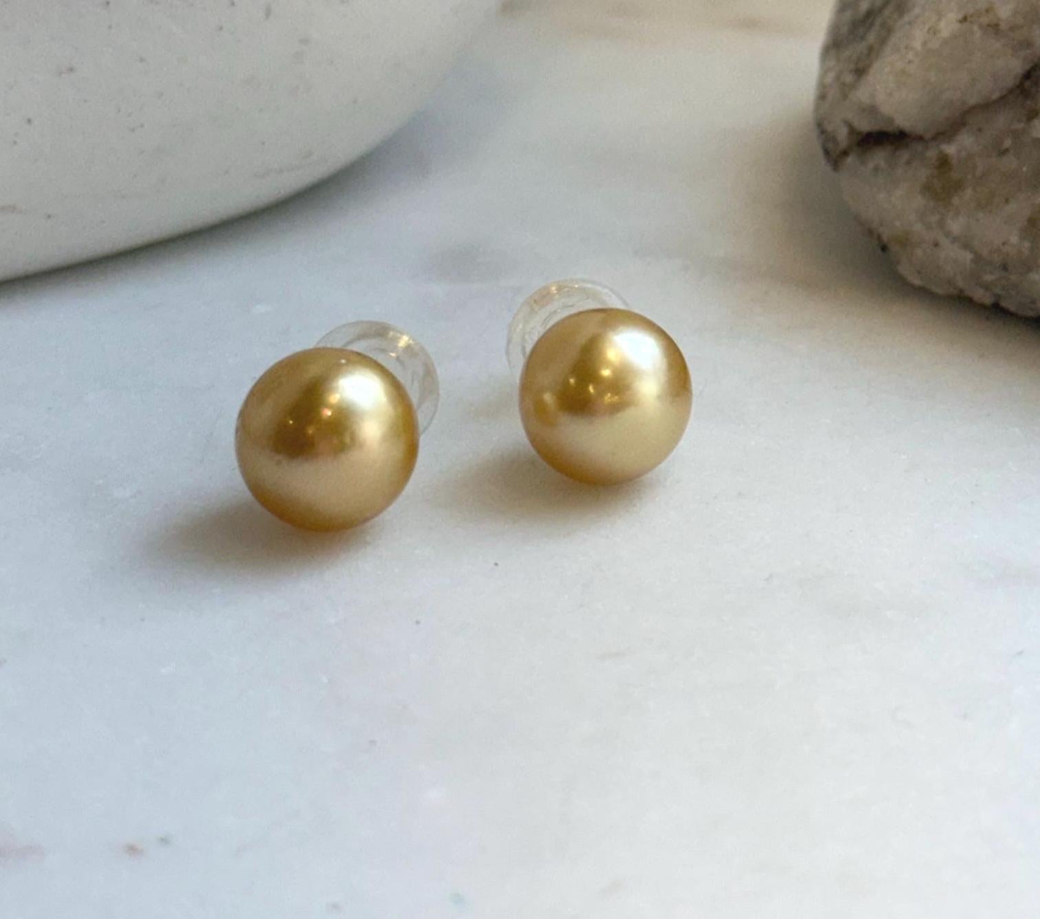 Elly’s 11.9mm Genius natural South sea Deep Tea Gold ocean Pearls Earrings studs: Extreme luster, S925 silver minimalist earrings studs.