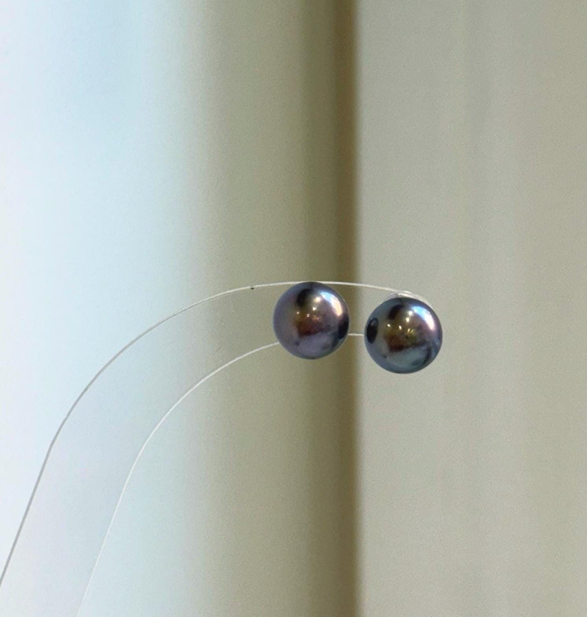Elly’s 8.7mm Purple Plum Freshwater Pearls Earrings Studs: Extreme luster Mirrored, S925 silver minimalist earrings studs.