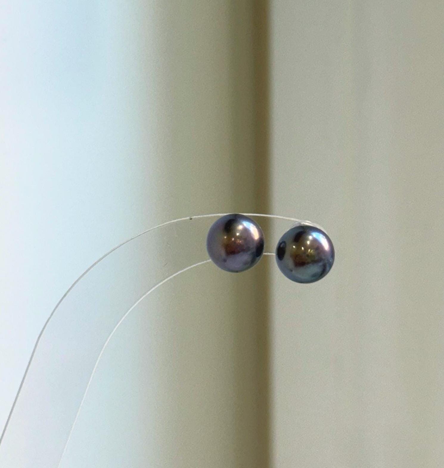 Elly’s 8.7mm Purple Plum Freshwater Pearls Earrings Studs: Extreme luster Mirrored, S925 silver minimalist earrings studs.
