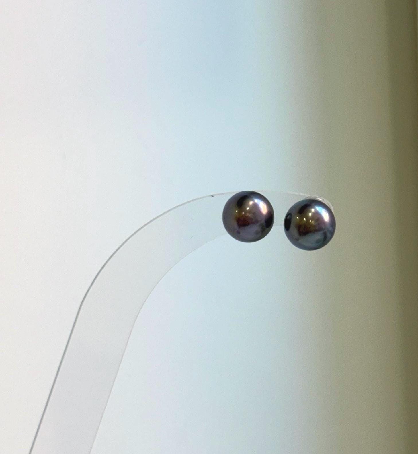 Elly’s 8.7mm Purple Plum Freshwater Pearls Earrings Studs: Extreme luster Mirrored, S925 silver minimalist earrings studs.
