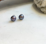 Elly’s 8.7mm Purple Plum Freshwater Pearls Earrings Studs: Extreme luster Mirrored, S925 silver minimalist earrings studs.