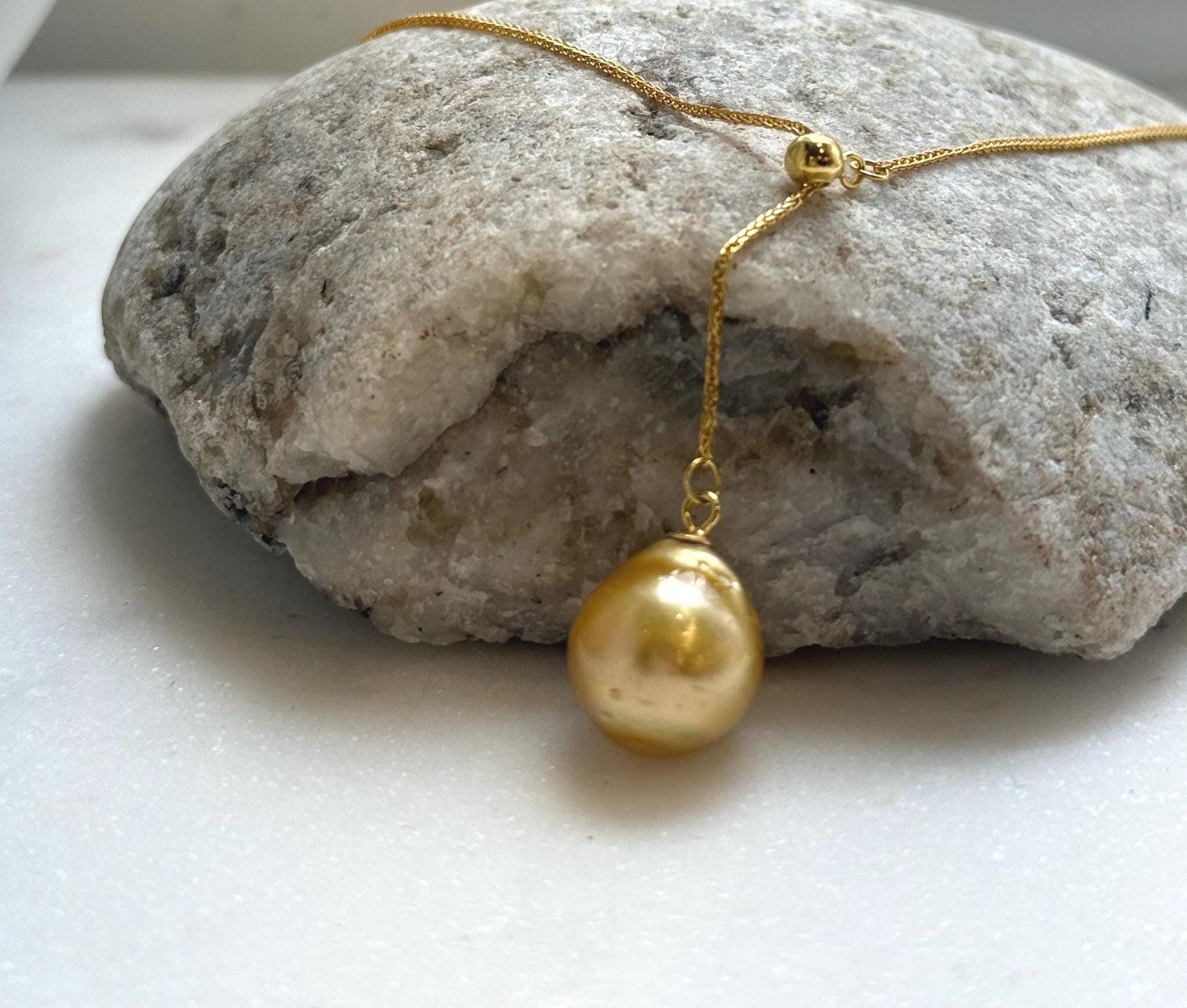 Elly’s 12.2mm Genius South sea deep tea golden ocean pearl Pendant: Extreme luster mirrored, to 17.3”, s925 silver Y-Lariat chain set.