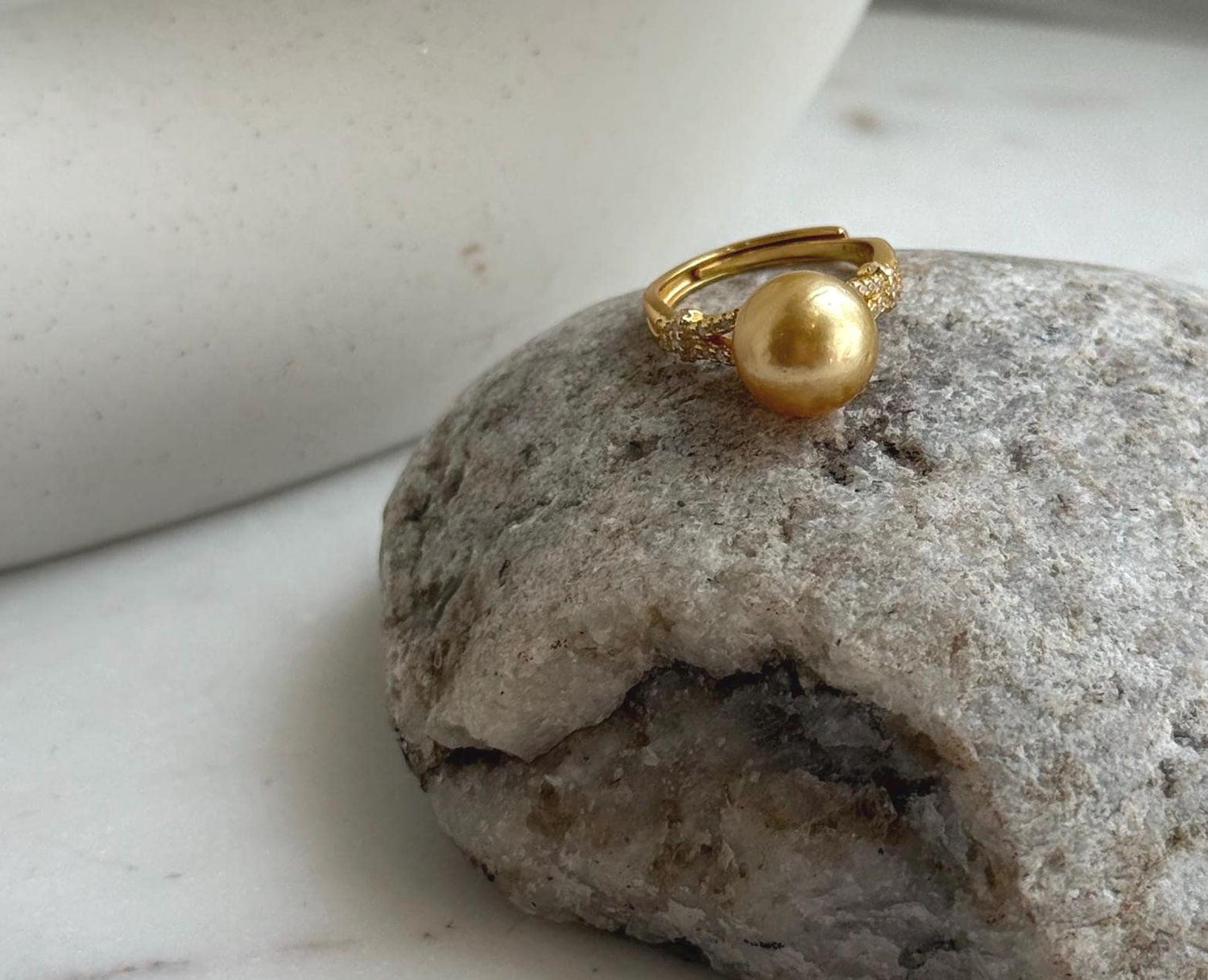 Elly’s 10.4mm South sea deep tea gold ocean pearl Ring: Extreme luster, S925 silver with gold plated adjustable minimalist Ring. daily office golden pearl ring for her