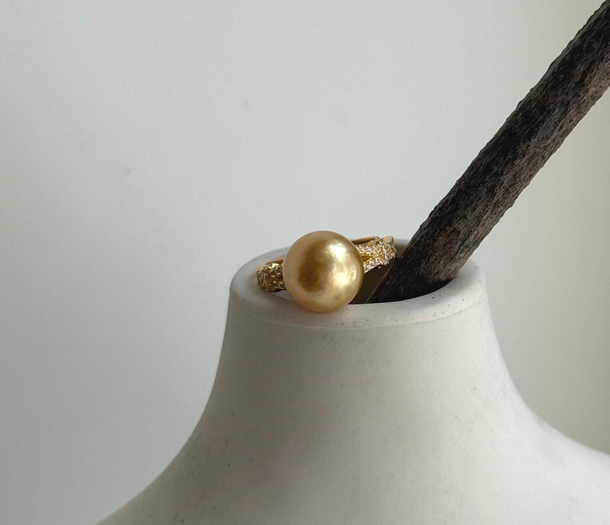 Elly’s 10.4mm South sea deep tea gold ocean pearl Ring: Extreme luster, S925 silver with gold plated adjustable minimalist Ring. daily office golden pearl ring for her retirement