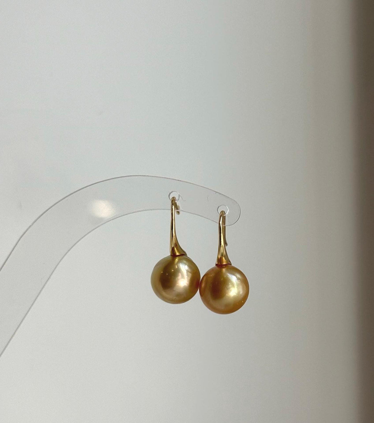 Elly’s South sea deep tea gold ocean pearl High heel earrings hooks: Extreme luster, S925 silver with gold plated minimalist earrings. daily office golden pearl earrings for her birthday