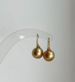 Elly’s South sea deep tea gold ocean pearl High heel earrings hooks: Extreme luster, S925 silver with gold plated minimalist earrings. daily office golden pearl earrings for her