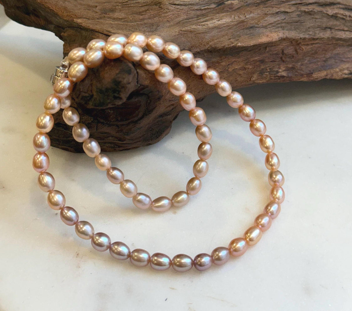 Elly’s Multicolor freshwater pearls necklace:  Extreme luster, peach rose lavender, 5.6-6.4mm, 17.5”, s925 silver necklace strand. daily office multicolor pearls necklace for her party