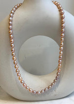 Elly’s Multicolor freshwater pearls necklace:  Extreme luster, peach rose lavender, 5.6-6.4mm, 17.5”, s925 silver necklace strand. daily office multicolor pearls necklace for her
