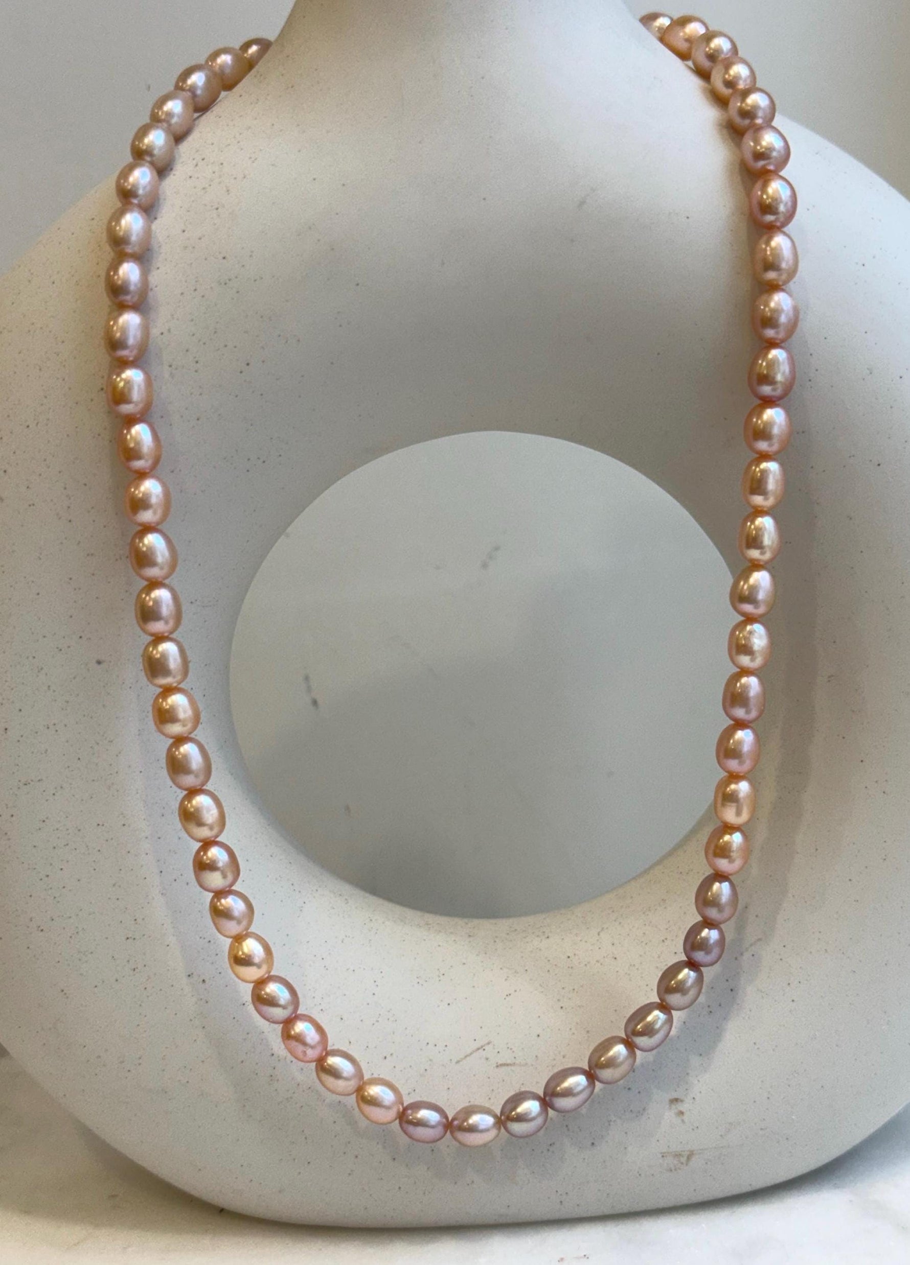 Elly’s Multicolor freshwater pearls necklace:  Extreme luster, peach rose lavender, 5.6-6.4mm, 17.5”, s925 silver necklace strand. daily office multicolor pearls necklace for her