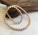 Elly’s Multicolor freshwater pearls necklace:  Extreme luster, peach rose lavender, 5.6-6.4mm, 17.5”, s925 silver necklace strand. daily office multicolor pearls necklace for her