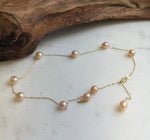 Elly’s 10pcs 7-7.8mm Freshwater peach pearls Satellite Necklace: Extreme luster mirrored, S925 silver satellite necklace, to 18.1”.