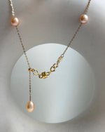 Elly’s 10pcs 7-7.8mm Freshwater peach pearls Satellite Necklace: Extreme luster mirrored, S925 silver satellite necklace, to 18.1”.
