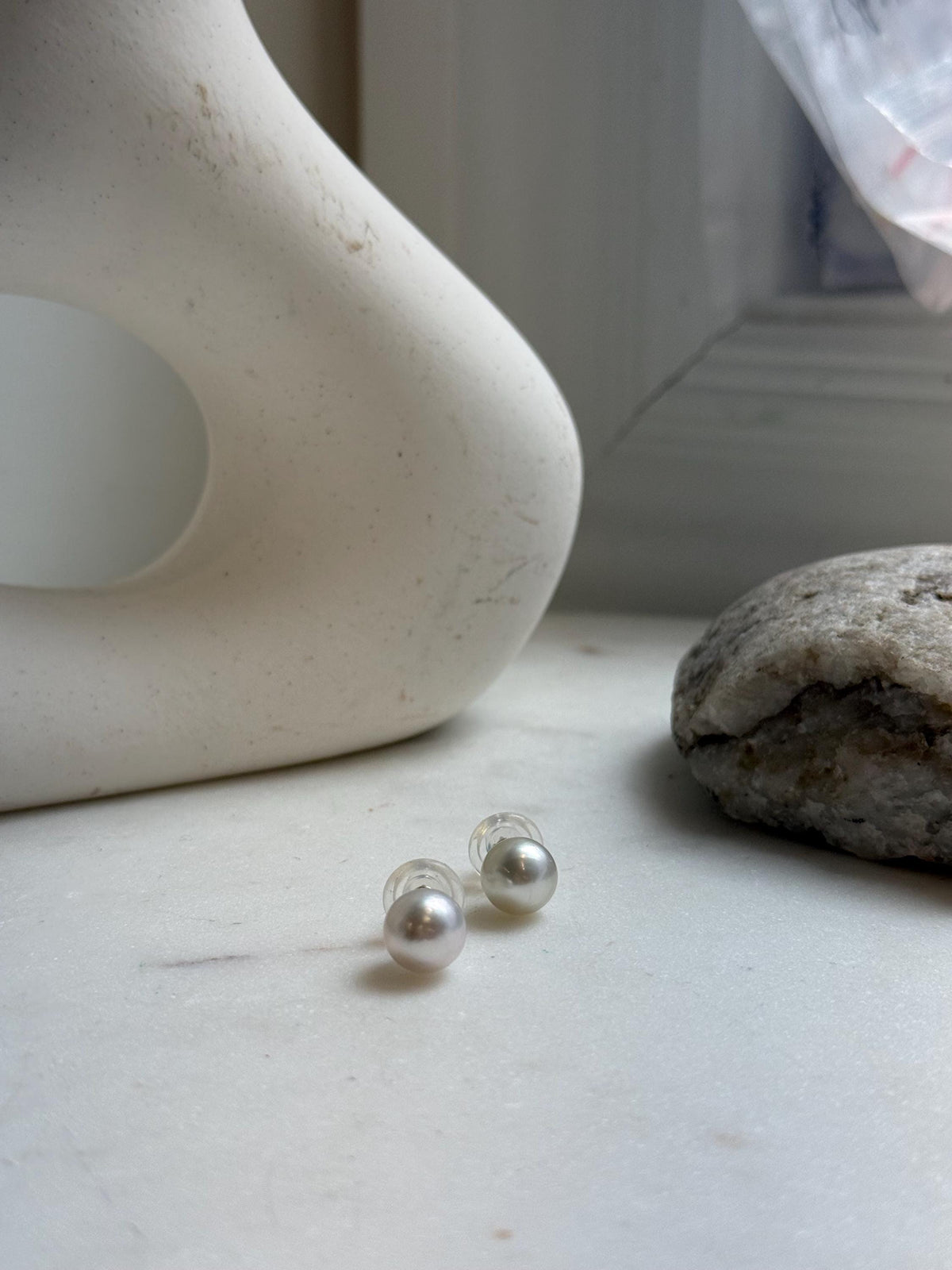 Elly’s 9.6mm Australian ocean white Pearls earrings studs: Extreme luster mirrored, s925 silver minimalist earrings.