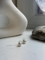Elly’s 9.6mm Australian ocean white Pearls earrings studs: Extreme luster mirrored, s925 silver minimalist earrings.